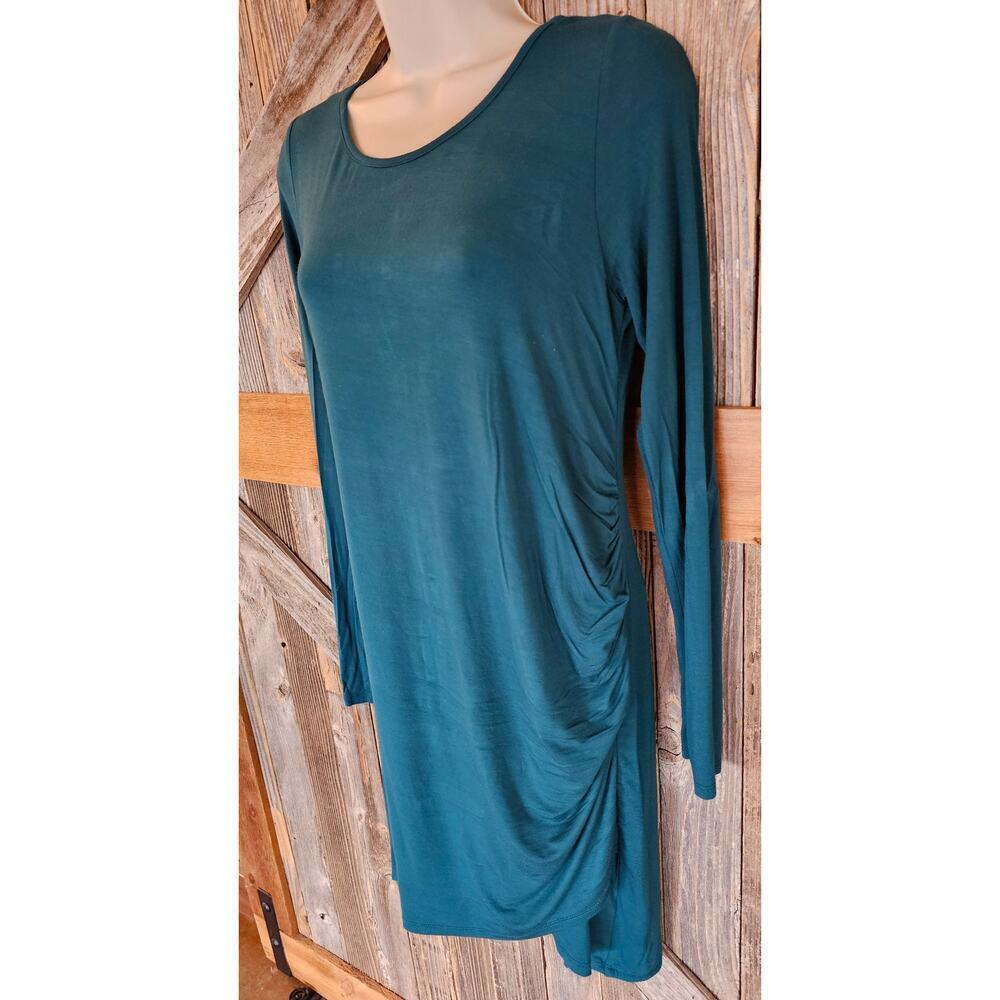 Pink blush size small teal maternity ruched side stretch long sleeve midi LOOK #